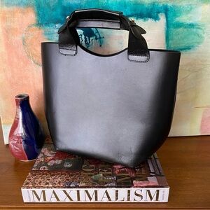 ZARA famous black leather tote with closable insert and detachable strap MEDIUM